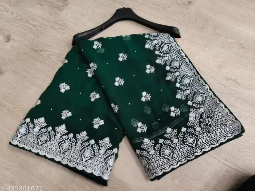Embroidery worked saree for women with silver stone