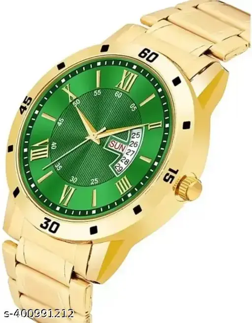 Golden metal wrist analog watch for mens
