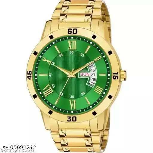 Golden metal wrist analog watch for mens
