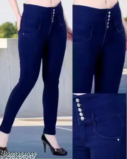 Girls denim jeans | skiny fitting with 5 buttons and dark blue colour (26, Easy return)