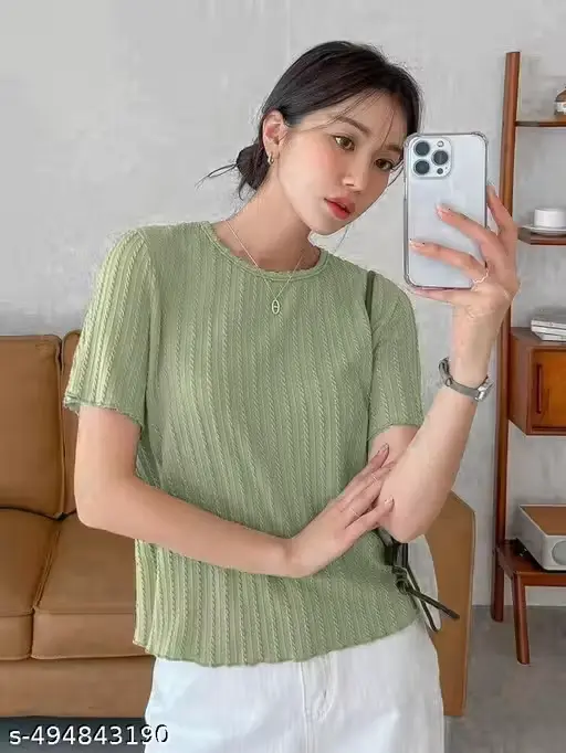 Girls strip lined design t shirt | half sleeve and round neck (S, Easy return)