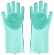 Silicone cleaning hand gloves with silicone bristles