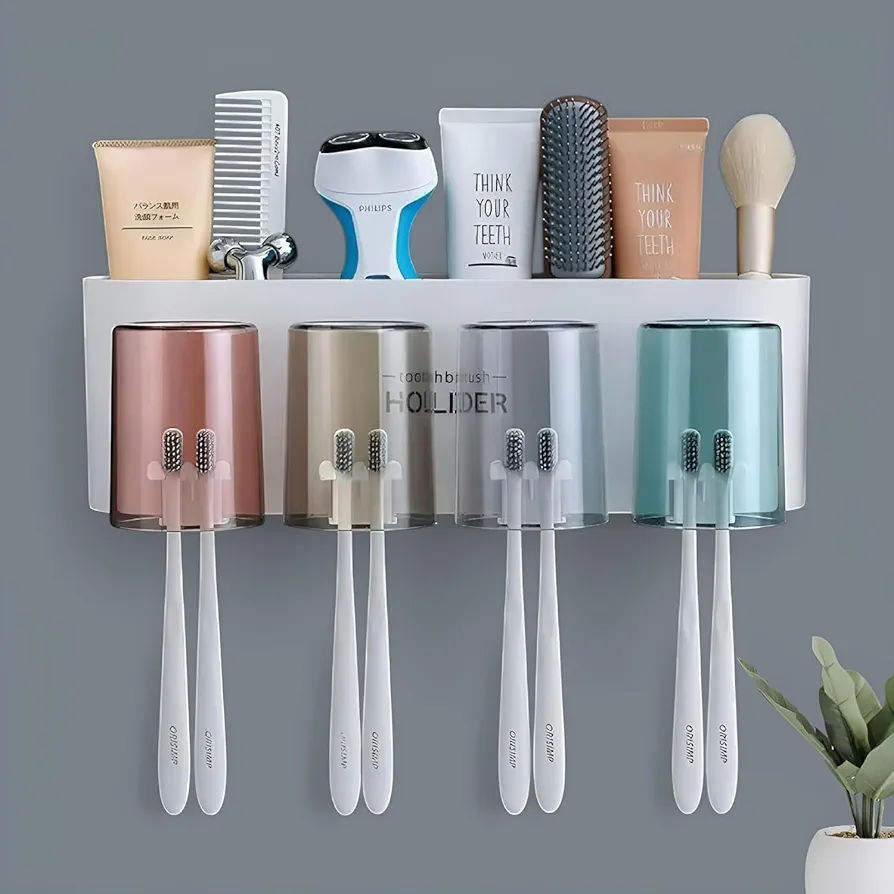 Wall mounting 4 in 1 brush holder - multipurpose organizer (Easy return)