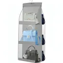 6 tier hanging hand bags organizer rack - transparent and organize handbags