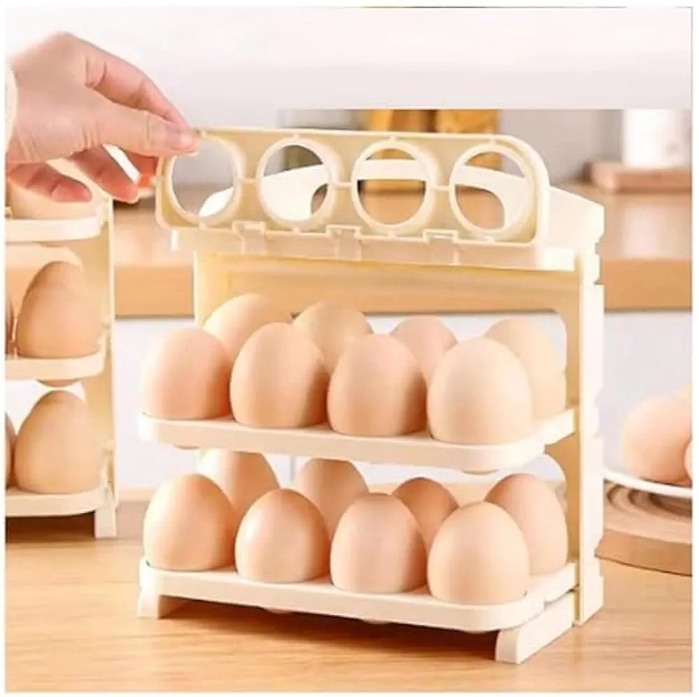 3-tier egg storage and organizer rack - durable material & rollovers designs (Easy return)