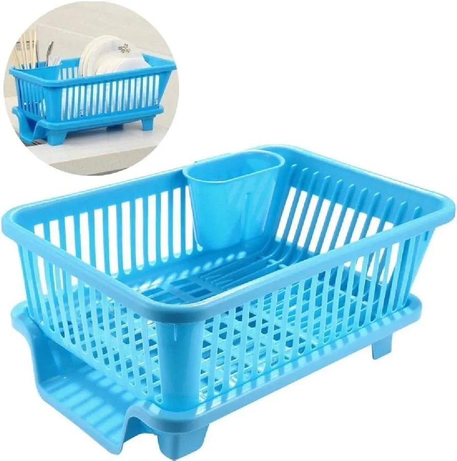 3 in 1 durable plastic dish drainer and drier rack organizer - organize dishes, drain water and save space