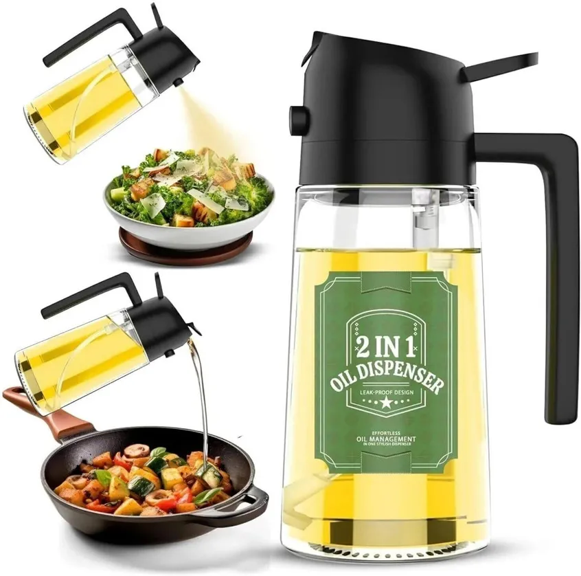 2 in 1 kitchen oil storage container - with sprayer and dispenser