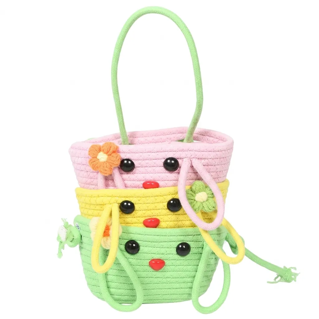 Jute hanging 3-tier organizer baskets