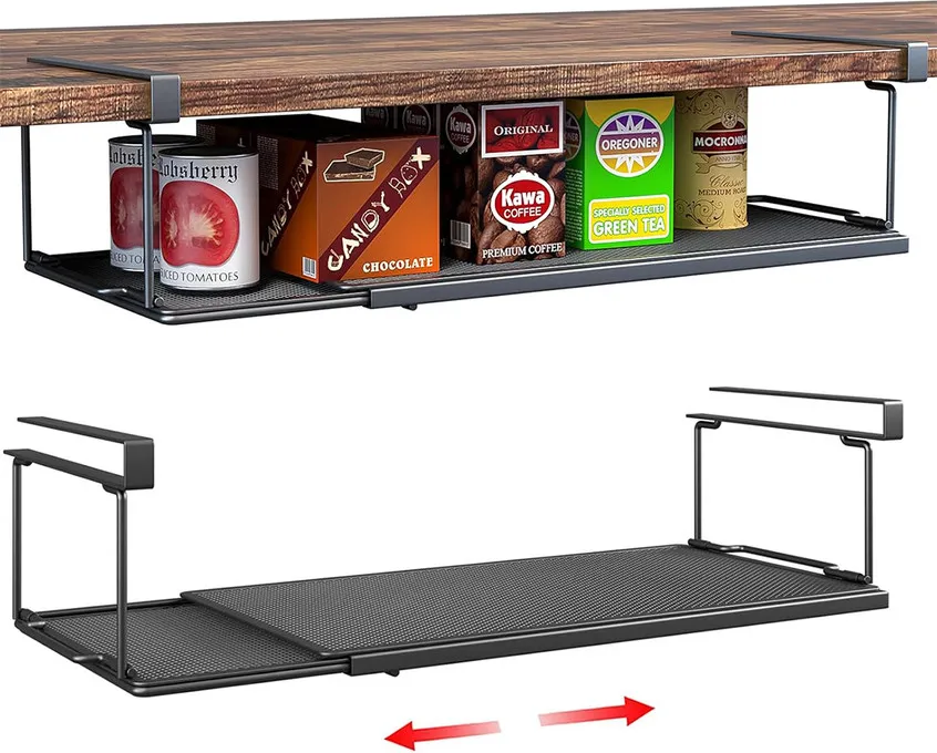 Adjustable below cupboard organizer rack