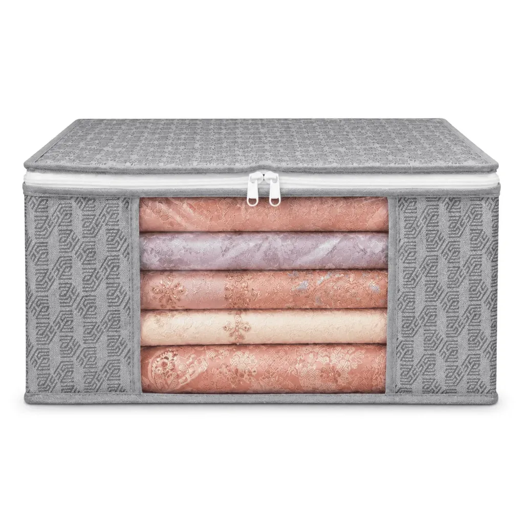 Foldable Steel Frame Wardrobe Storage Box with Clear Window & Dual Zippers