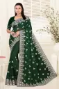 Embroidery worked saree for women with silver stone 