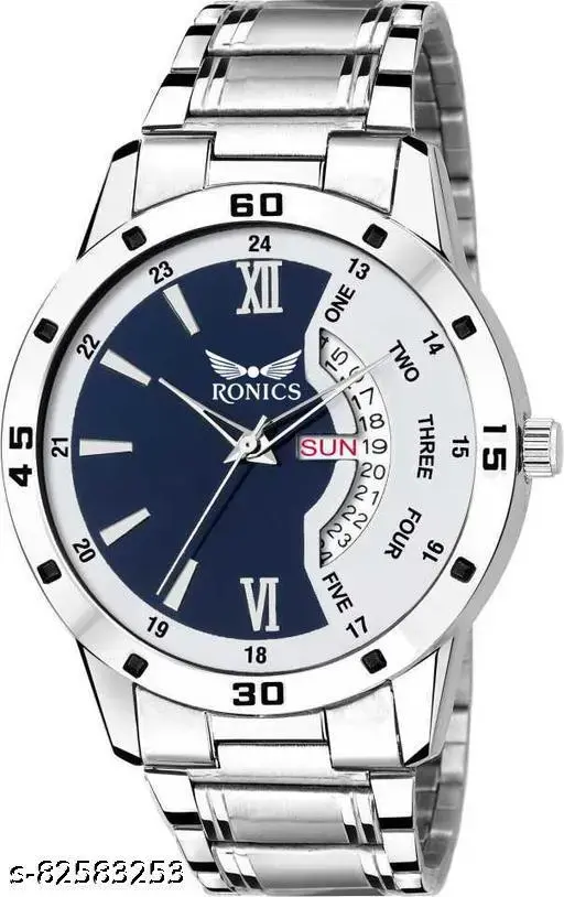 Silver analog watch for men with metalic finish by RONICS