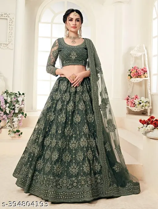 Wonderful lehenga for women for party wear in green shade and with dupatta