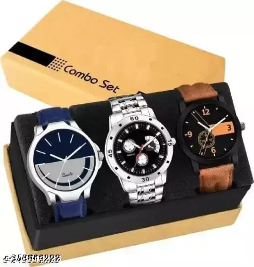 [A00092] Stylish mens leather belt watch pack of 3 watches