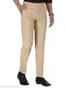 Mens regular fit beige cotton blend trousers | FORMAL trousers for mens