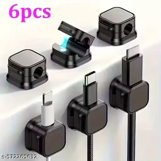 Magnetic cable organizer with magnetic locking system and double sided tape behind it for organizing your cable (pack of 6)