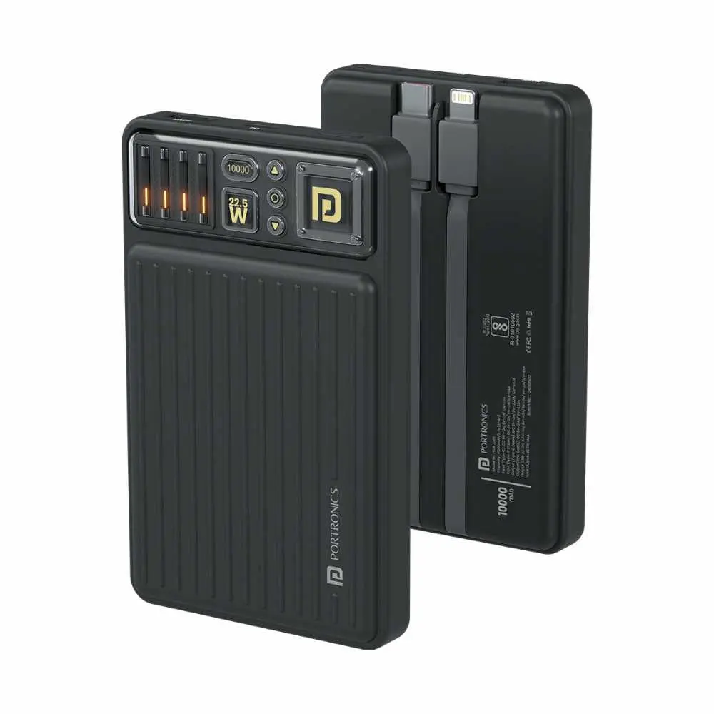 PORTRONICS luxcell bind mini 10k powerbank with 10000mah battery, 22.5W fast charging support, inbuild LED indicator, type - C charging port in super compact size with lightweight  (Easy return)
