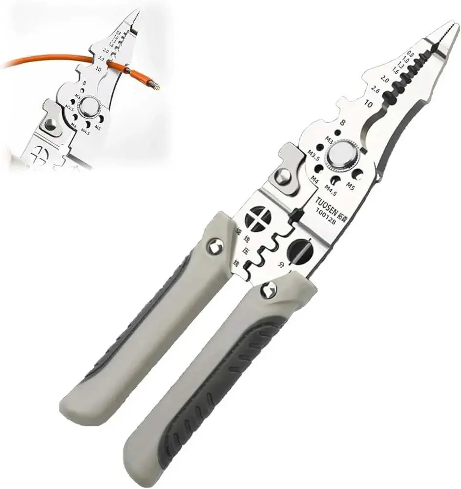 All in one multipurpose pliers with stainless metal build and insulated handles - strong and multifunctional (Easy return)