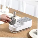2 in 1 liquid dish soap dispenser with sponge, plastic build, and refillable