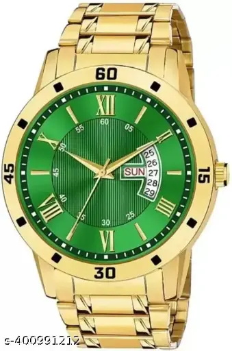 [A00077] Golden metal wrist analog watch for mens 