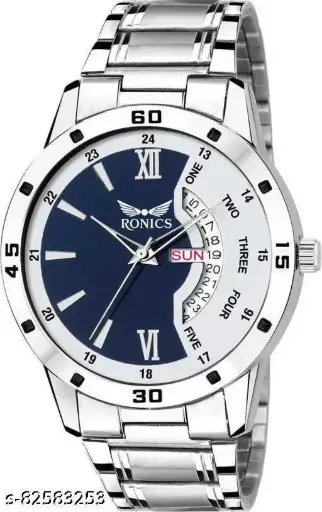 [A00078] Silver analog watch for men with metalic finish by RONICS