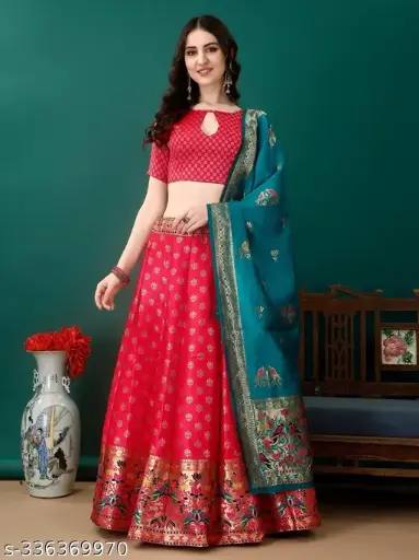 [A00110] Benarsi silk Jacquard lehenga 
