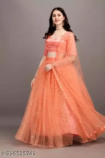 [A00100] Orange beautiful party lehenga for women with blouse and dupatta 