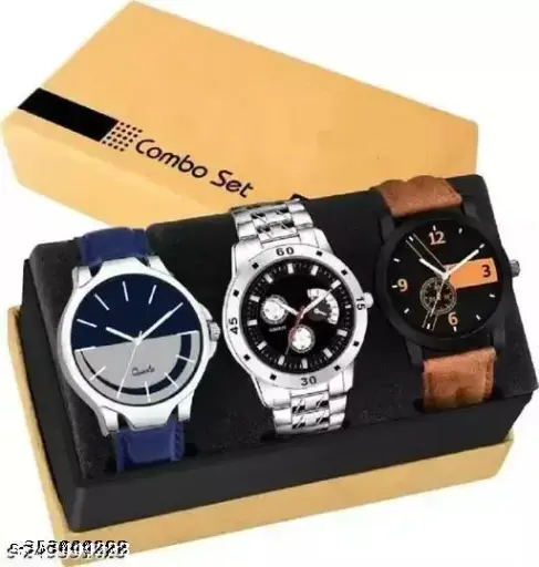 [A00092] Stylish mens leather belt watch pack of 3 watches