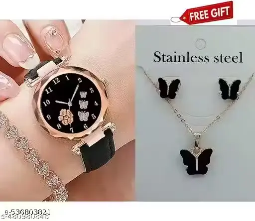 [A00141] Fancy analog watch for women with stainless chain