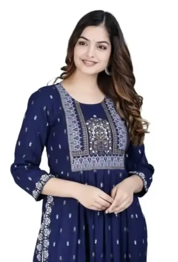 [A00260] Classic womens printed regular wear kurti | dark blue colour | light, comfortable,easy wear