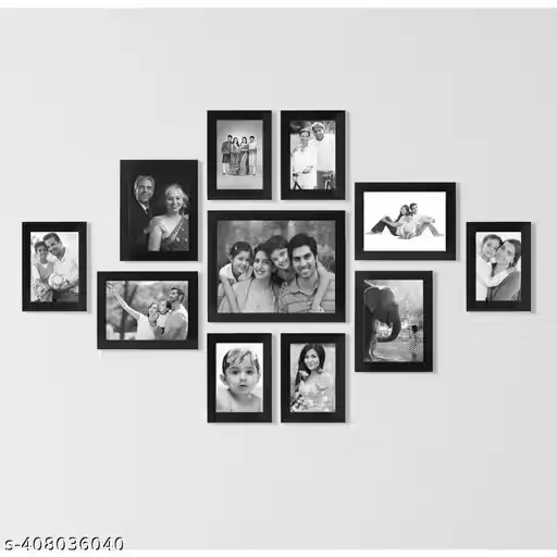 [A00247] Wooden wall hanging family photo frame | pack of 11 black frames