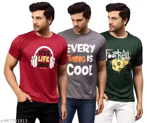 Stylish mens half sleeve t shirt with printed cool design | pack of 3