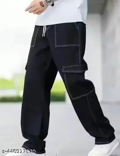 [A00255] Stylish wide leg denim jeans for boys | 6 pockets | black and wide leg