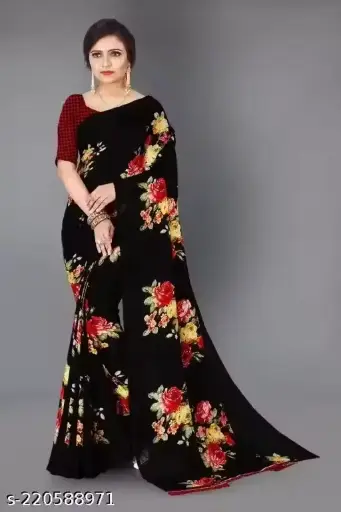 [A00257] Womens classic printed design saree | printed floral design and with matching blouse 